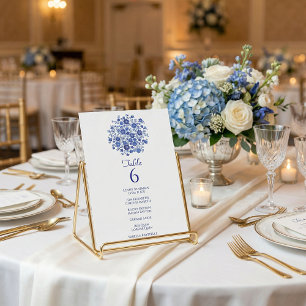 Blaue Blumen Hochzeit Tischnummer Karte Gastnamen