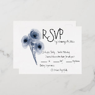 Blaue Blumen-Hochzeits-RSVP-Karte Folie Einladungspostkarte