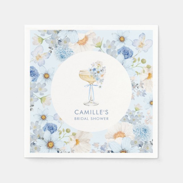 Blaue Blumen Hochzeitsbrunch Servietten (Vorderseite)