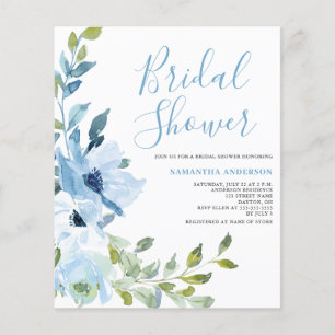 Blaue Blumen-Hochzeitsdusche Budget-Einladung Flyer