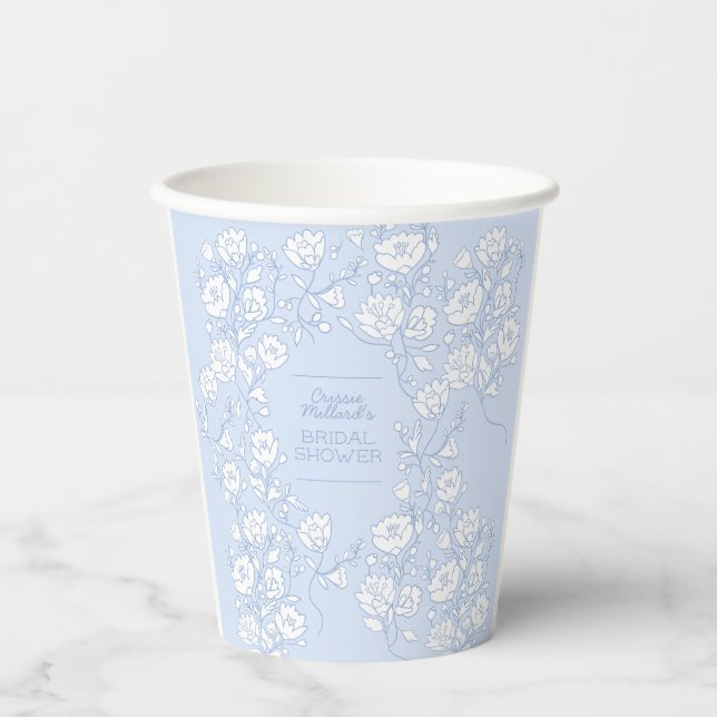 Blaue Blumen-Hochzeitsdusche-Papierbecher Pappbecher (Vorderseite)