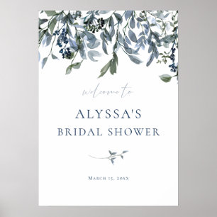 Blaue Blumen Hochzeitsdusche Willkommensschild Poster