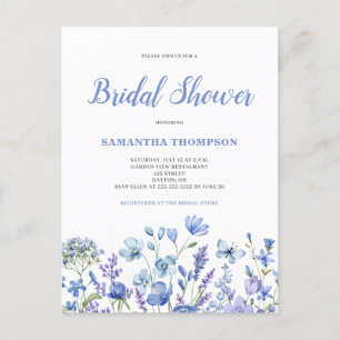 Blaue Blumen Hochzeitsduscheinladung Postkarte
