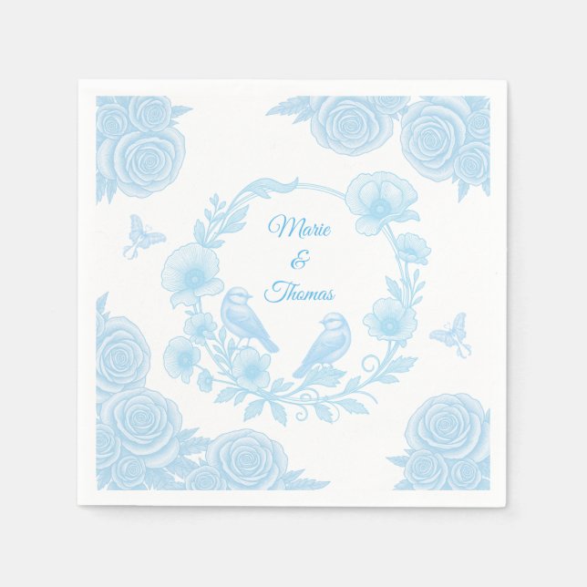 Blaue Blumen-Hochzeitsserviette 💙 Personalisierte Serviette (Vorderseite)
