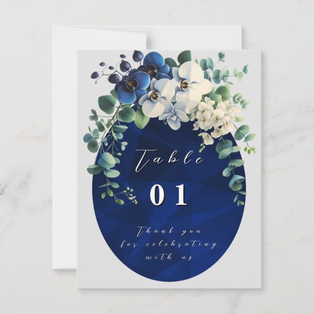 Blaue Blumen Hochzeitstischnummern (Vorderseite)