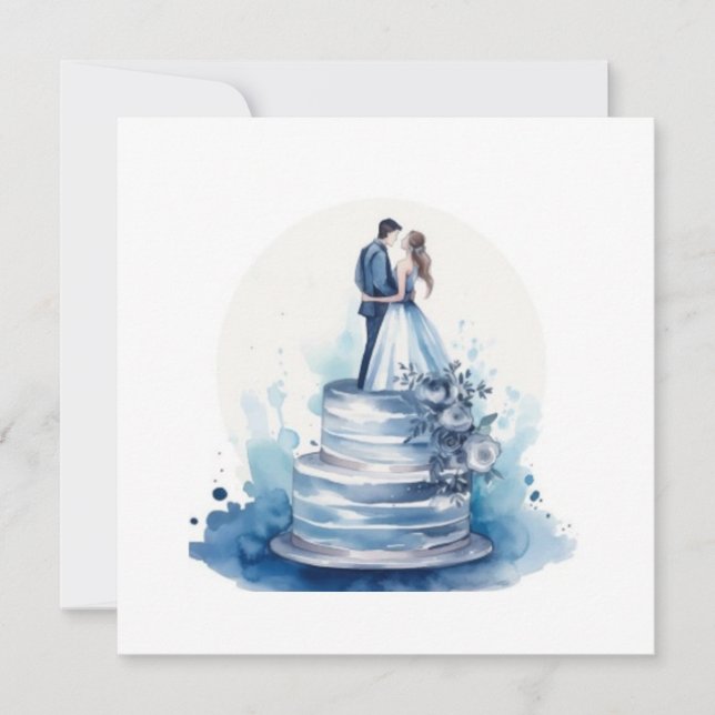 Blaue Blumen Hochzeitstorte Speichern Save The Date (Vorderseite)