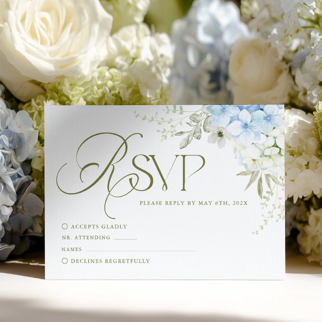 Blaue Blumen-Hortensien-Hochzeits-RSVP-Karte RSVP Karte (Von Creator hochgeladen)