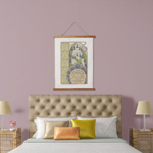 Blaue Blumen im Vintage-Art-Nouveau-Stil Wandteppich Mit Holzrahmen