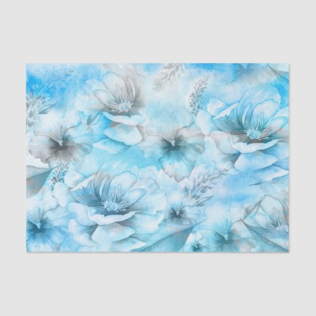 Blaue Blumen im Wasser Seidenpapier (Vorderseite)
