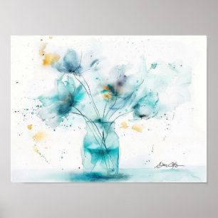 Blaue Blumen in einer Glasvase Poster
