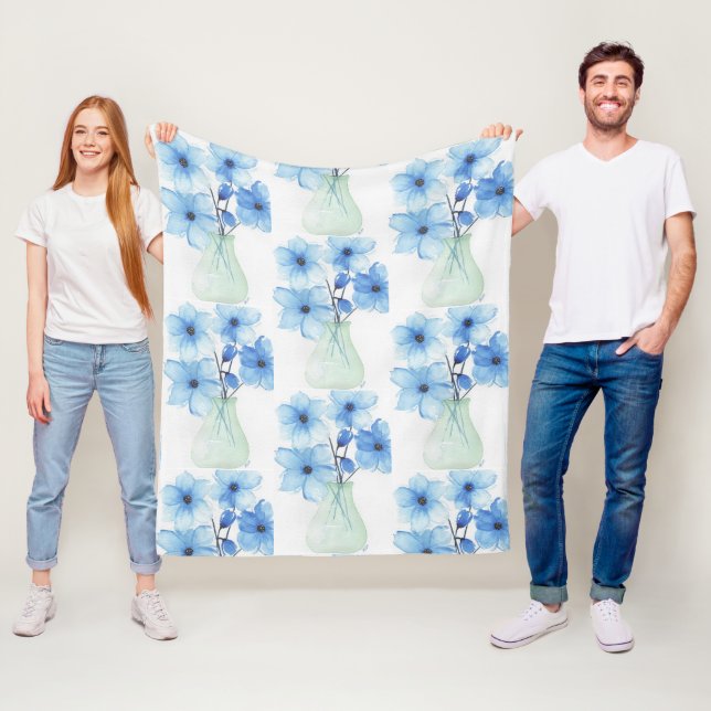 Blaue Blumen in einer Vase-Mitteilungskarten Fleecedecke (Beispiel)