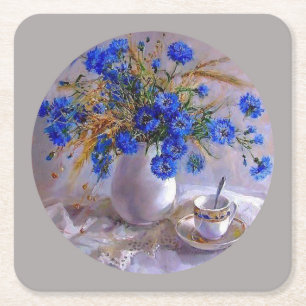 Blaue Blumen in einer Vase Rechteckiger Pappuntersetzer