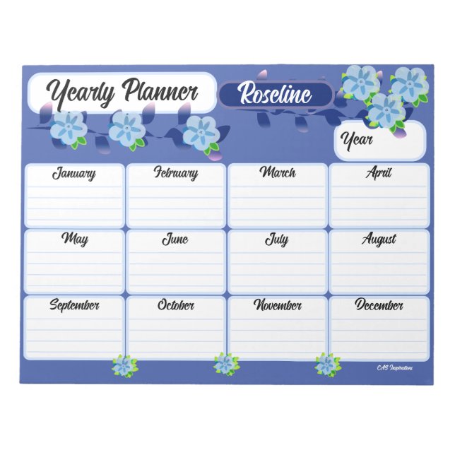Blaue Blumen Jahresplaner Notepad Notizblock (Vorderseite)