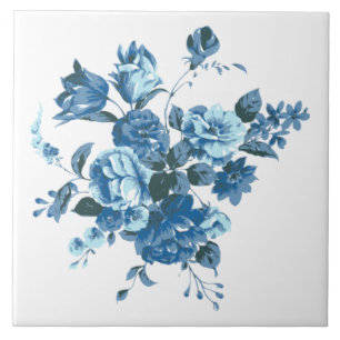 Blaue Blumen Keramikfliese Vintage