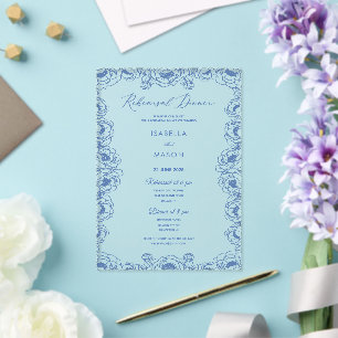 BLAUE BLUMEN-KLASSISCHE PROBEHOCHZEITSEINLADUNG ACRYLEINLADUNGEN
