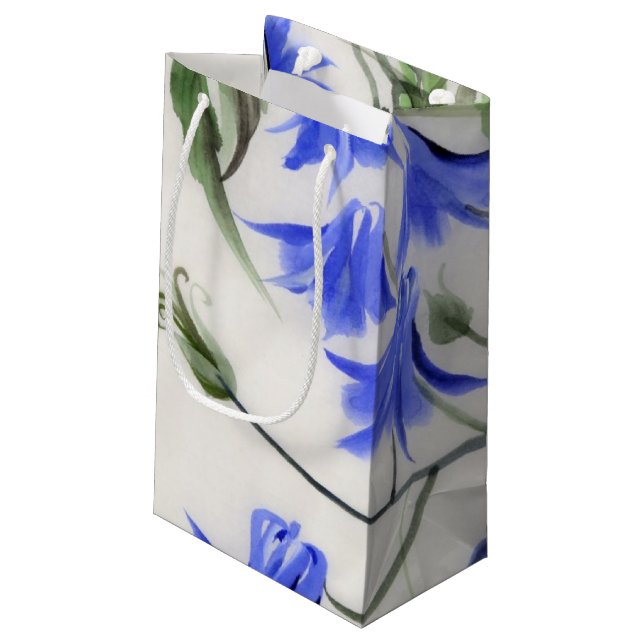 Blaue Blumen Kleine Geschenktüte (Rückseite Schrägansicht)