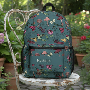 Blaue Blumen Kolibri Natur Muster Bedruckter Rucksack