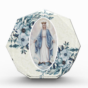 Blaue Blumen Madonna Spitze Jungfrau-Marys Fotoblock