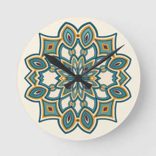 Blaue Blumen-Mandala Runde Wanduhr