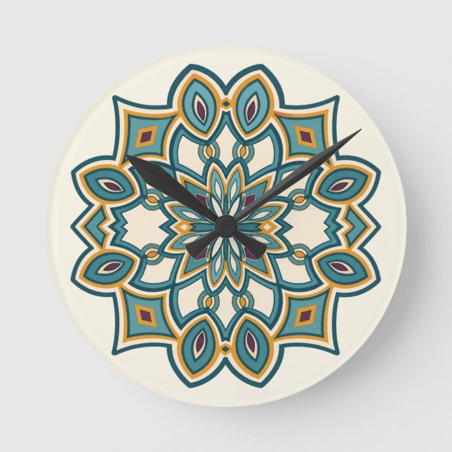 Blaue Blumen-Mandala  Runde Wanduhr (Vorderseite)