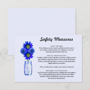 Blaue Blumen Mason Glas Sicherheitsmaßnahmen Begleitkarte