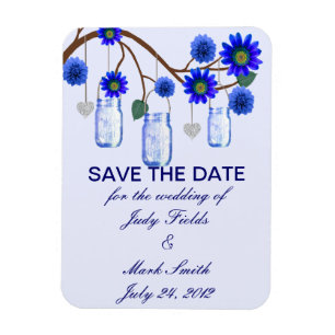 Blaue Blumen Mason Gläser Save The Date Magnet