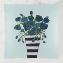Blaue Blumen mit gestreifter Vasen-feiner Kunst