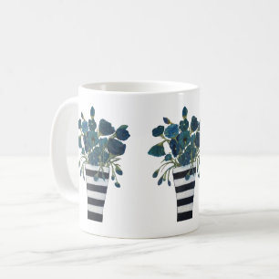 Blaue Blumen mit gestreifter Vasen-feiner Kunst Tasse