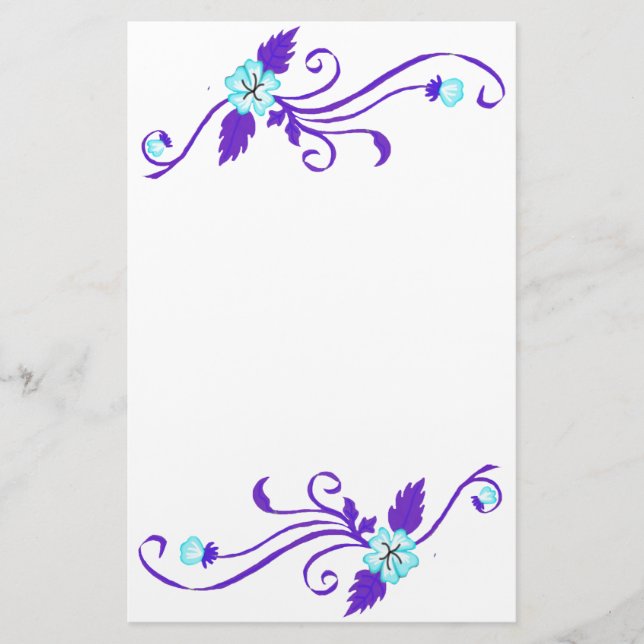 Blaue Blumen mit Lila Weinkeller Briefpapier (Vorderseite)