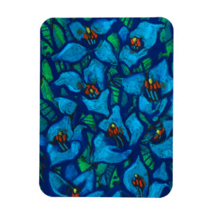 Blaue Blumen, moderne Blumenkunst, pastellfarbene Magnet