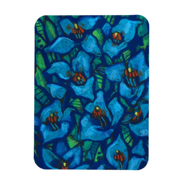 Blaue Blumen, moderne Blumenkunst, pastellfarbene  Magnet (Vertikal)