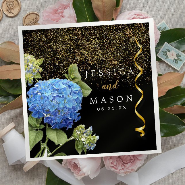 Blaue Blumen Moderner Hochzeitcocktail Napkins Serviette (Von Creator hochgeladen)