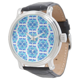 Blaue Blumen, Muster der Blume, Blumenmuster Armbanduhr
