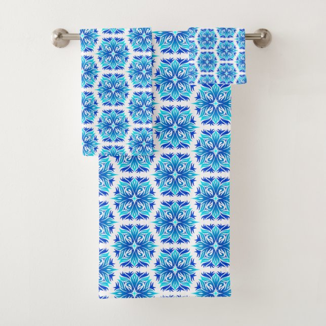 Blaue Blumen, Muster der Blume, Blumenmuster Badhandtuch Set (Insitu)