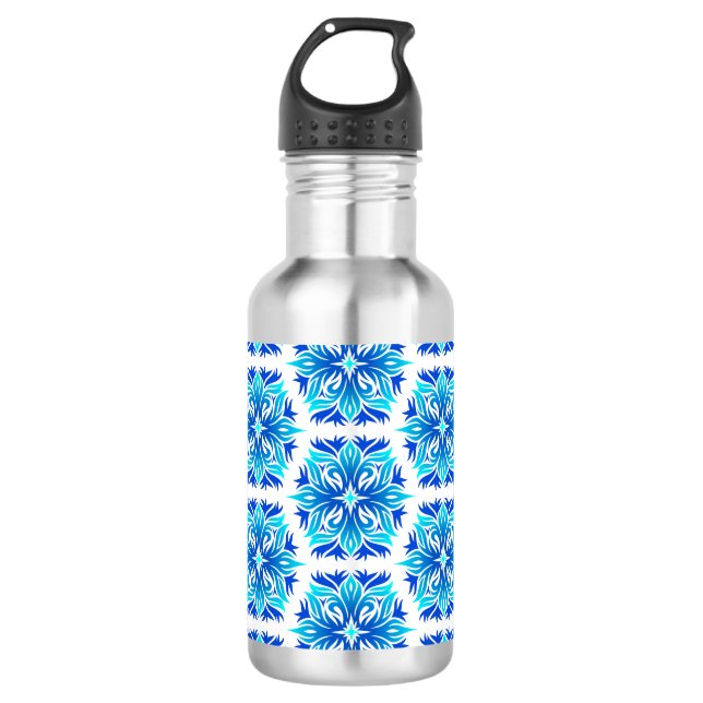 Blaue Blumen, Muster der Blume, Blumenmuster Edelstahlflasche (Vorderseite)