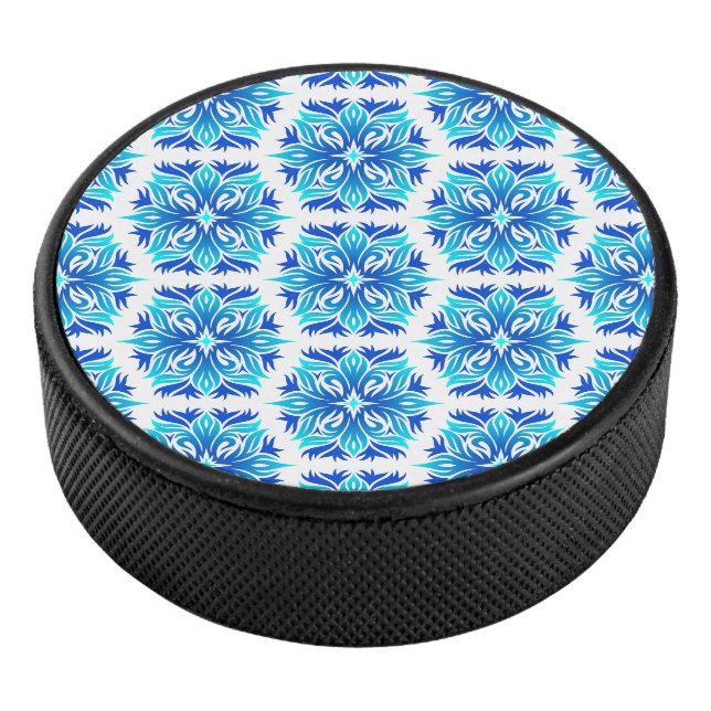 Blaue Blumen, Muster der Blume, Blumenmuster Eishockey Puck (3/4)
