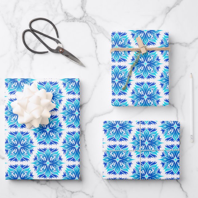 Blaue Blumen, Muster der Blume, Blumenmuster Geschenkpapier Set (Vorderseite)