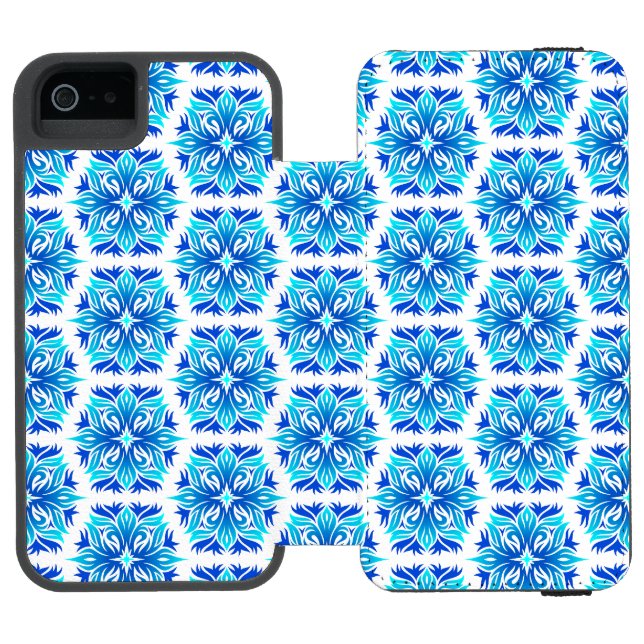 Blaue Blumen, Muster der Blume, Blumenmuster Incipio iPhone Geldbeutel-Hülle (Folio Geöffnet)