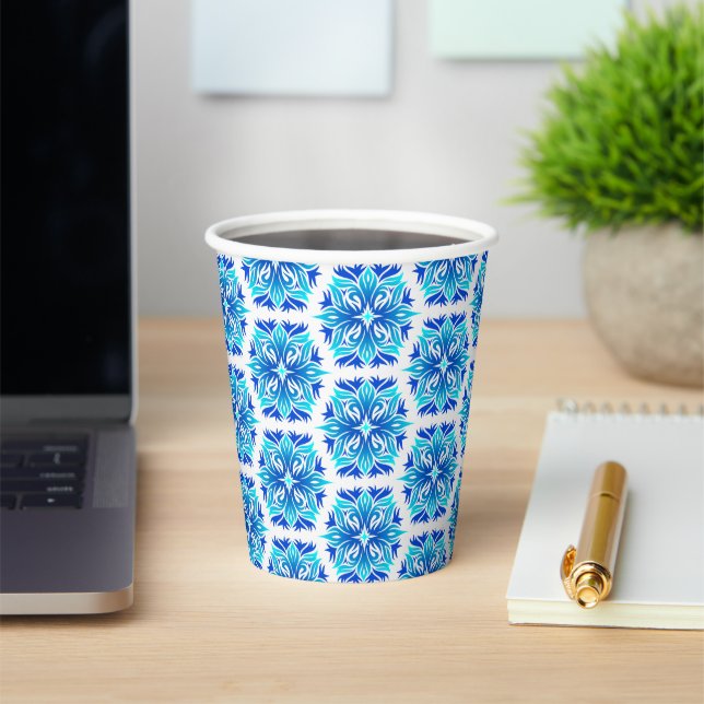 Blaue Blumen, Muster der Blume, Blumenmuster Pappbecher (InSitu)