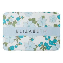 Blaue Blumen, Muster von Blume, Ihr Name Badematte