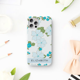 Blaue Blumen, Muster von Blume, Ihr Name iPhone 16 Hülle