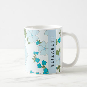 Blaue Blumen, Muster von Blume, Ihr Name Kaffeetasse