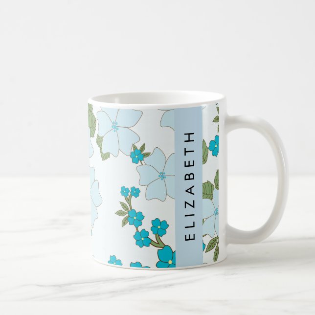 Blaue Blumen, Muster von Blume, Ihr Name Kaffeetasse (Rechts)