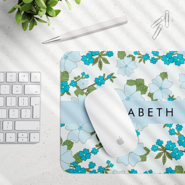 Blaue Blumen, Muster von Blume, Ihr Name Mousepad (Von Creator hochgeladen)