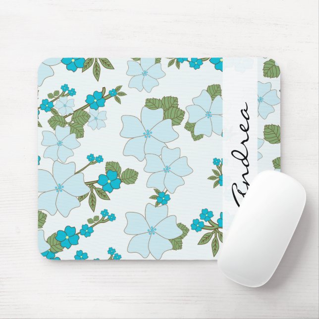 Blaue Blumen, Muster von Blume, Ihr Name Mousepad (Mit Mouse)