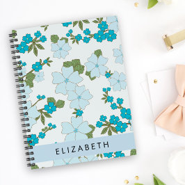 Blaue Blumen, Muster von Blume, Ihr Name Notizbuch
