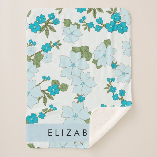 Blaue Blumen, Muster von Blume, Ihr Name Sherpadecke (Vorderseite)