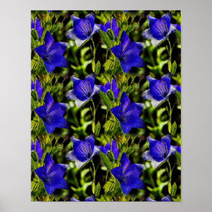 Blaue Blumen Naturkunst Muster Poster