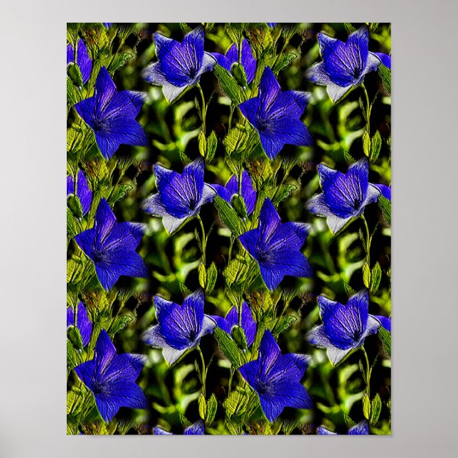 Blaue Blumen Naturkunst Muster Poster (Vorne)