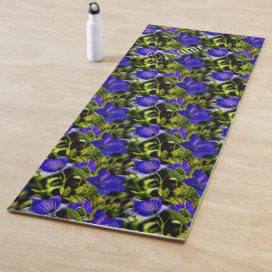 Blaue Blumen Naturmuster Personalisiert Yogamatte